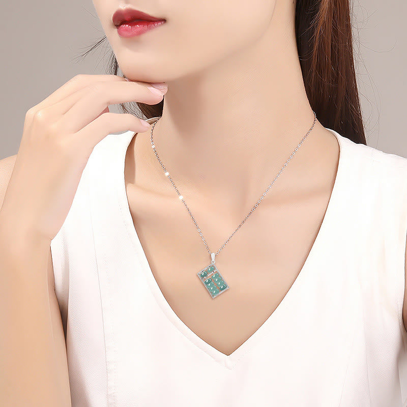 925 Sterling Silver Natural Jade Abacus Pattern Abundance Necklace Pendant