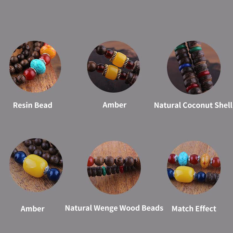 Tibetan Wenge Wood Bodhi Seed Agate Elephant Protection Necklace Pendant