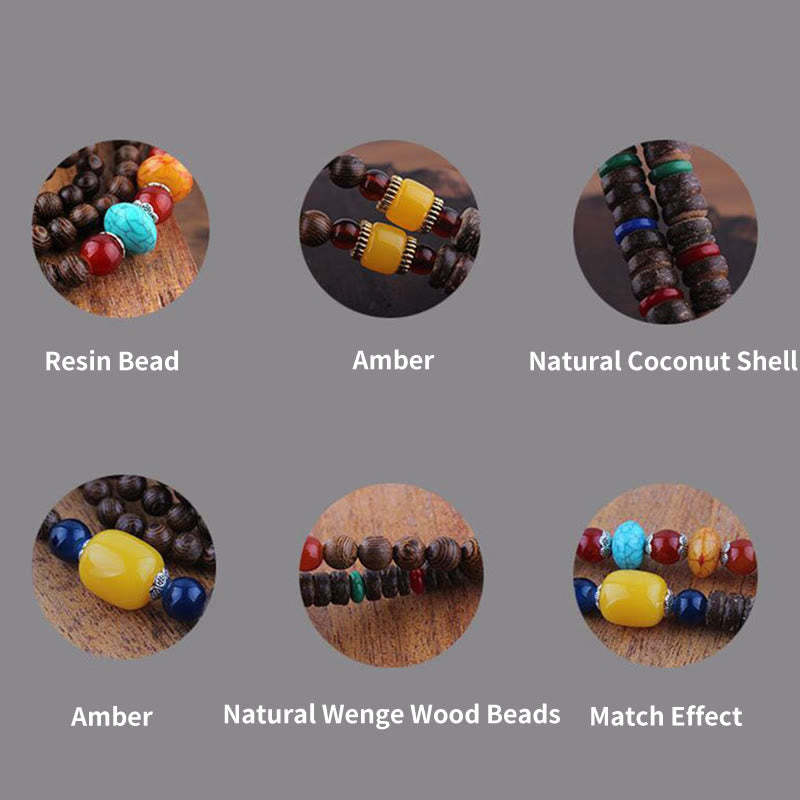 Tibetan Wenge Wood Bodhi Seed Agate Elephant Protection Necklace Pendant