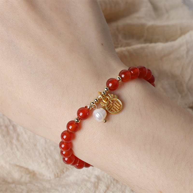 Year of the Dragon Red Agate Jade Peace Buckle Fu Character Success Bracelet (Extra 30% Off | USE CODE: FS30)