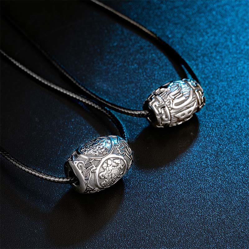 Tibetan Om Mani Padme Hum Four Mythical Beasts Titanium Steel Wisdom Necklace Pendant