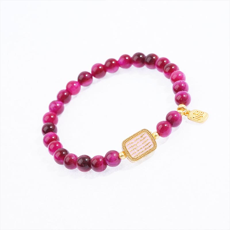 Rose Red Tiger Eye Fu Character Courage Bracelet