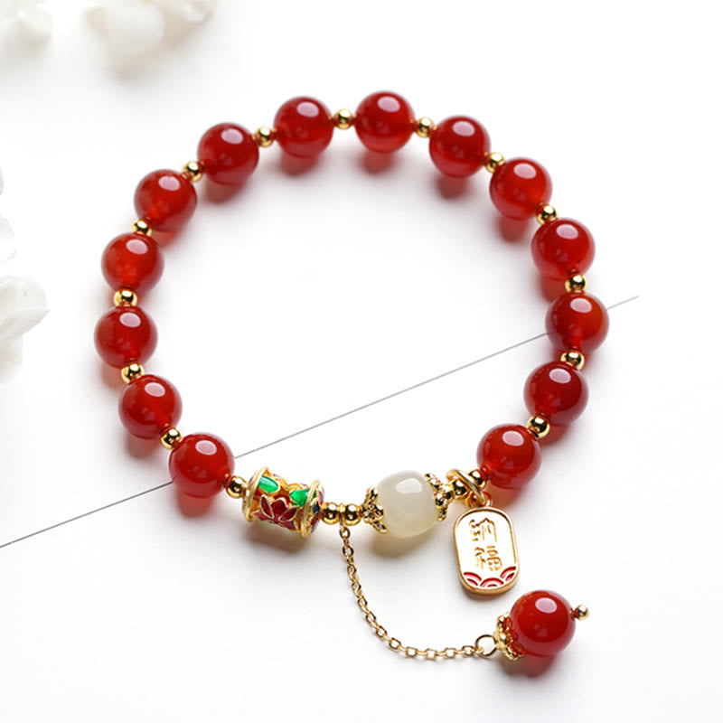 Natural Red Agate Hetian Jade Fu Character Confidence Charm Bracelet (Extra 30% Off | USE CODE: FS30)