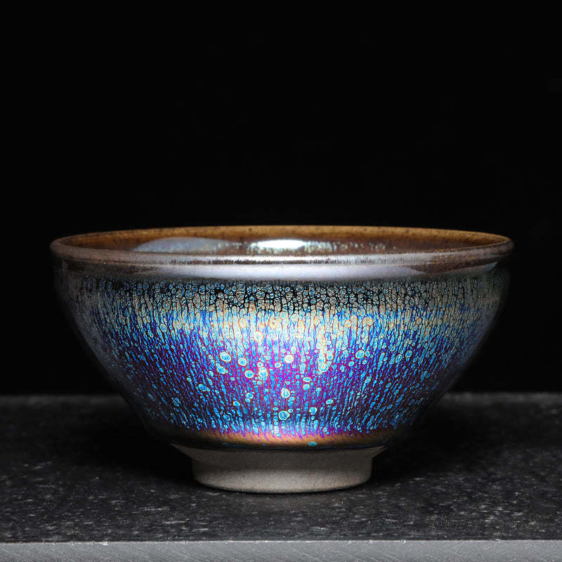 Chinese Jianzhan Blue Colorful Glaze Ceramic Teacup Tenmoku Kung Fu Tea Cup With Gift Box