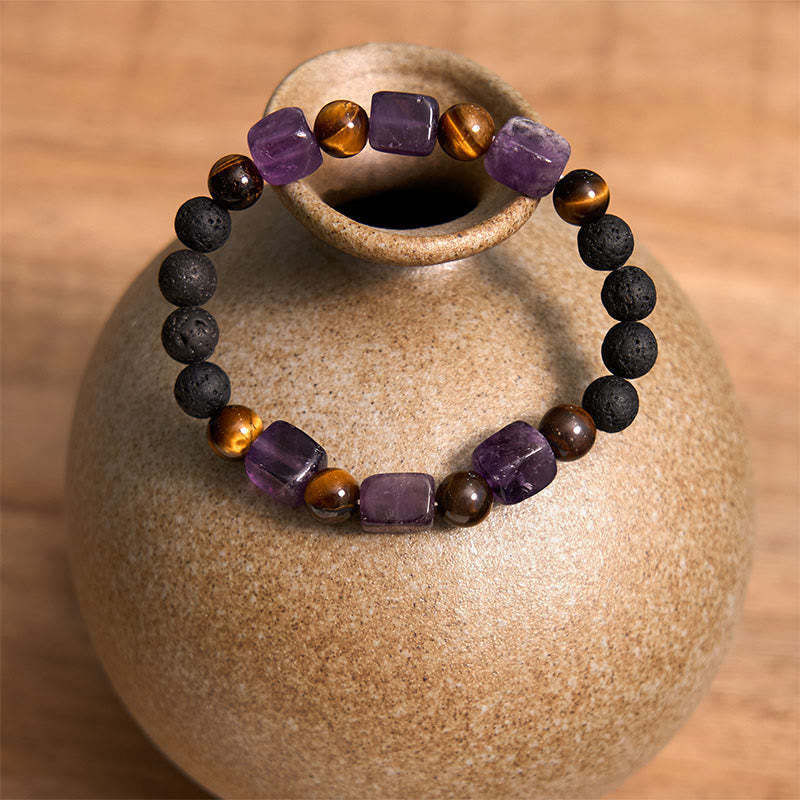 Various Crystals Cube Amethyst Lava Rock Support Bracelet