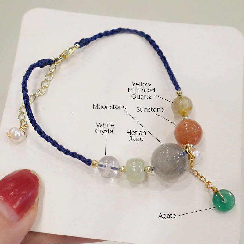 Moonstone Sunstone Beads Peace Buckle Charm Healing Bracelet