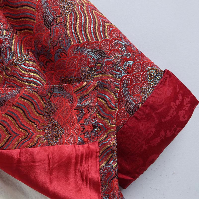 Chinese New Year Jacquard Damask Seawater Pattern Frog-button Tang Suit Men's Jacket Shirt With Pockets