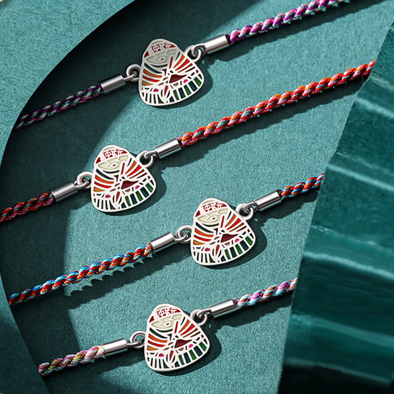 925 Sterling Silver Zongzi Pattern Luck Multicolored Handcrafted Bracelet