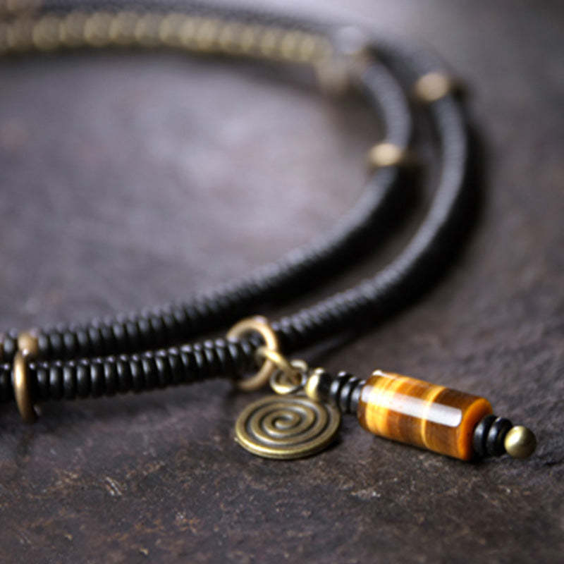 Ebony Wood Dzi Bead Copper Peace Couple Bracelet Necklace Pendant