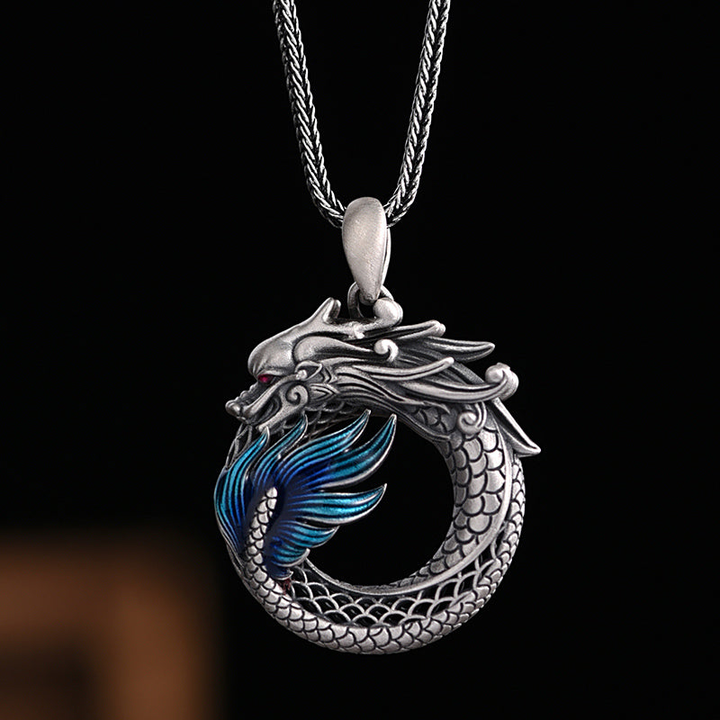 999 Sterling Silver Year Of The Dragon Auspicious Peace Buckle Carved Success Necklace Pendant (Extra 30% Off | USE CODE: FS30)