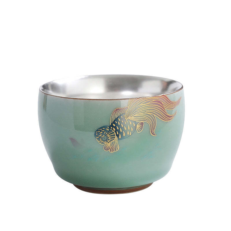 Butterfly Goldfish Lotus Koi Fish Ceramic Teacup Kung Fu Tea Cup 120ml