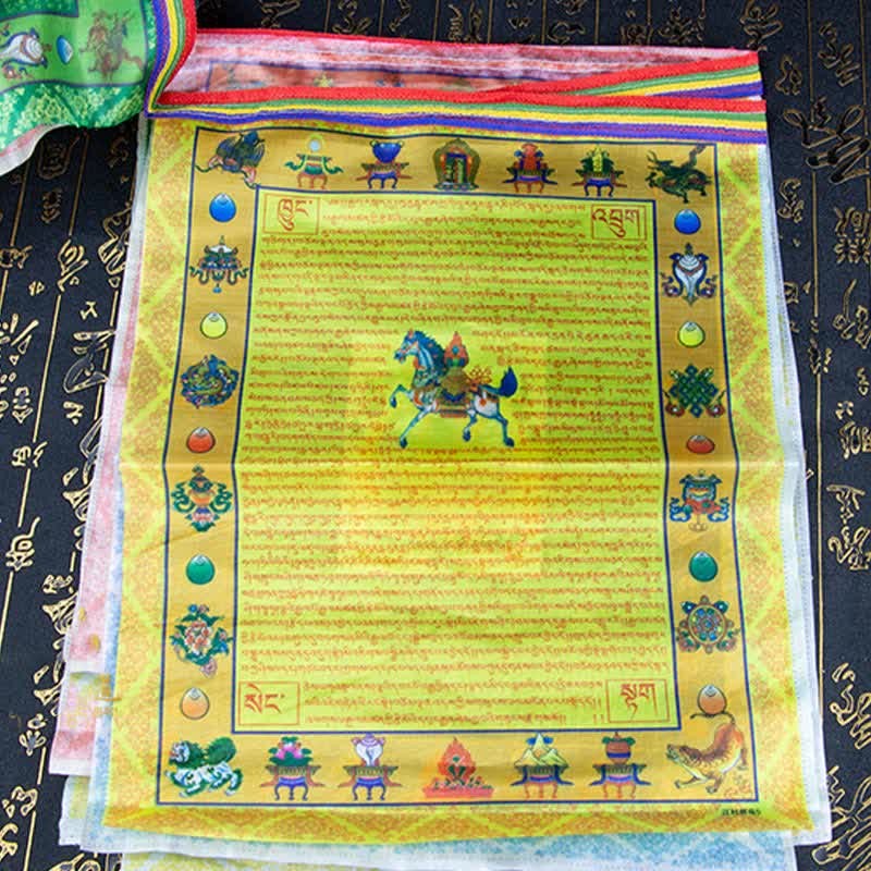 Tibetan 5 Colors Windhorse mystic zen Tara Scriptures Healing Auspicious Outdoor Prayer Flag