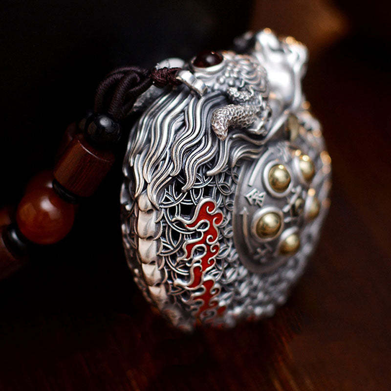 999 Sterling Silver Year of the Dragon Rotatable Ball Five Elements Copper Coin Strength Hanging Decoration