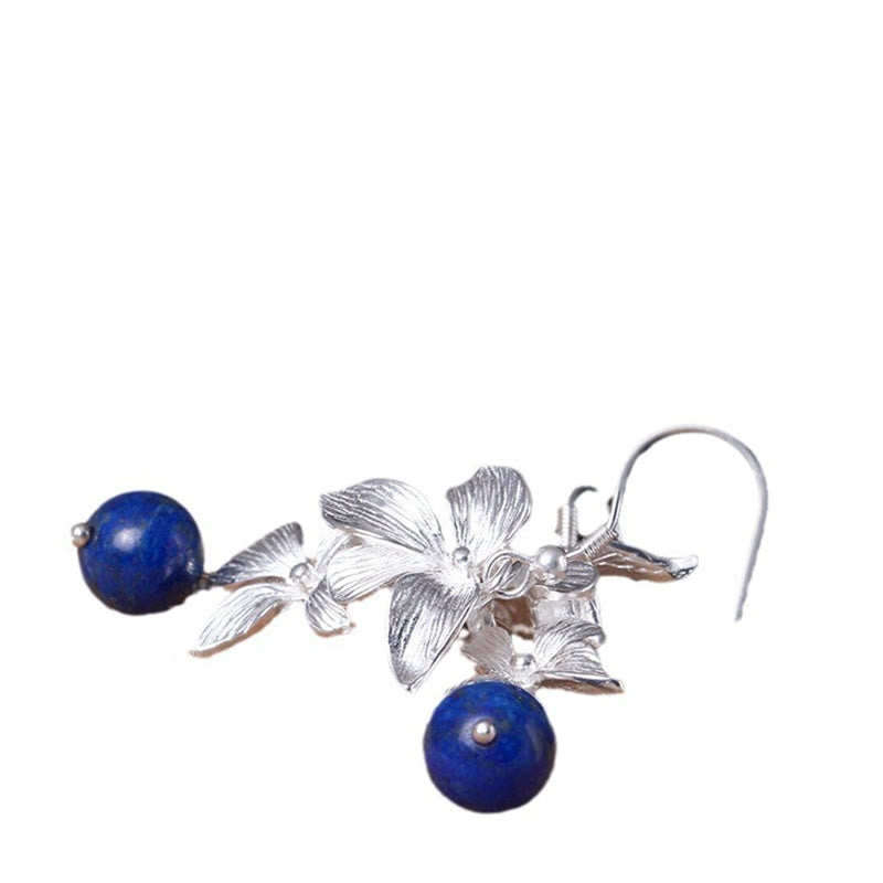925 Sterling Silver Lazurite Ethnic Style Flower Positive Drop Earrings