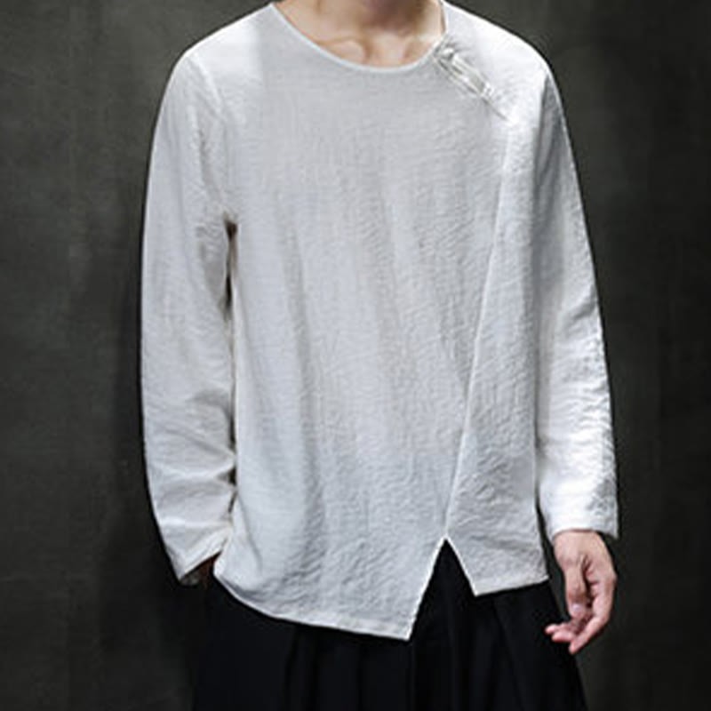 Fall Solid Round Neck Long Sleeve T-Shirt Cotton Men Clothing