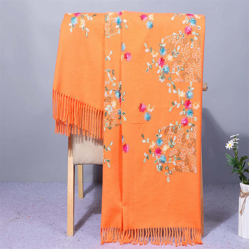 Rayon Fabric Shawl Colorful Small Flowers Embroidery Tassel Winter Cozy Travel Scarf Wrap
