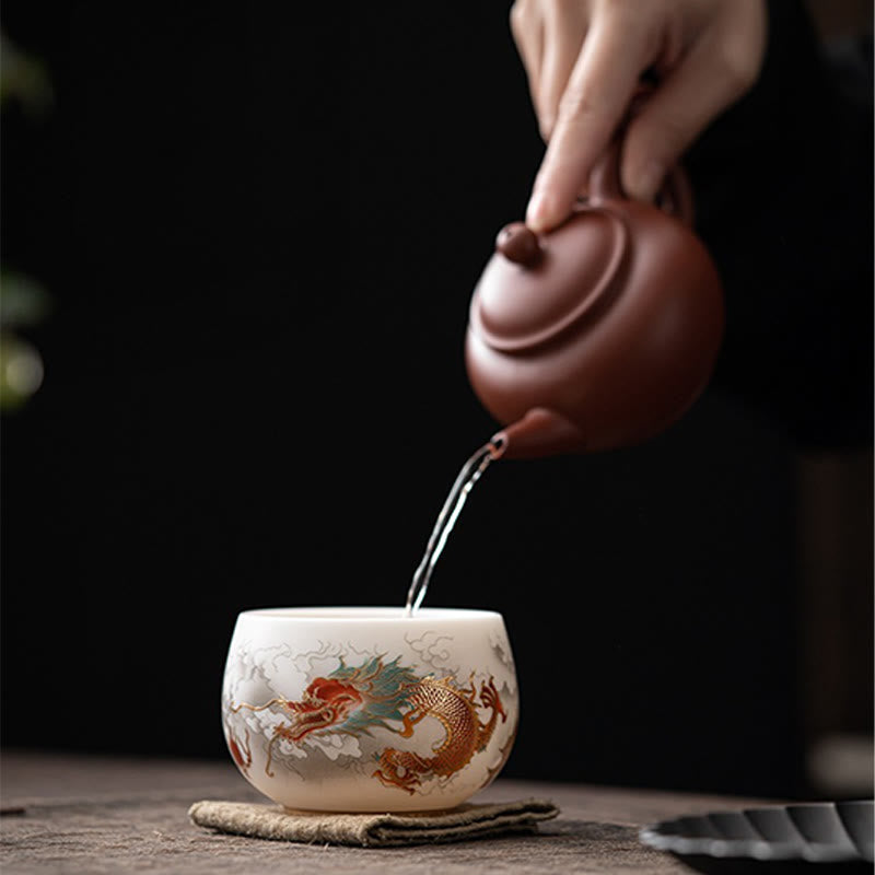 Phoenix Dragon Lotus Deer Ancient Building Koi Fish Ceramic Teacup Kung Fu Tea Cups