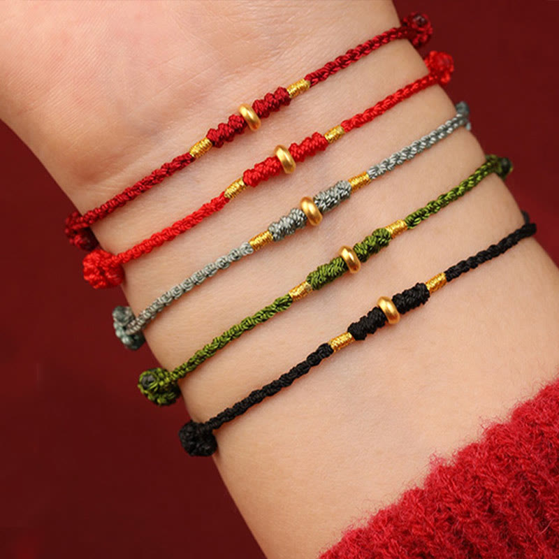 999 Gold Small Lucky Beads String Protection Luck Braided Bracelet Anklet