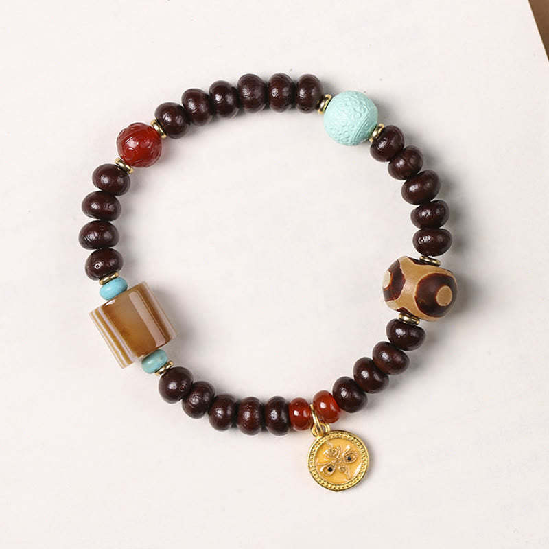 Natural Tibet Purple Bodhi Seed Dzi Bead God of Wealth Wisdom Bracelet
