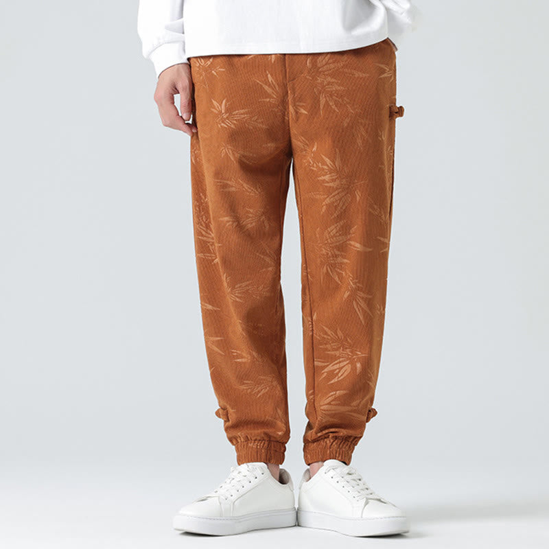 Fall Winter Bamboo Men's Frog-Button Corduroy Pants With Pockets