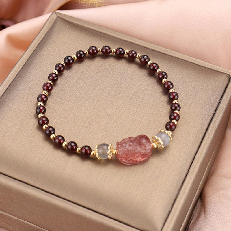 Natural Tourmaline Garnet Strawberry Quartz PiXiu Moonstone Protection Bracelet