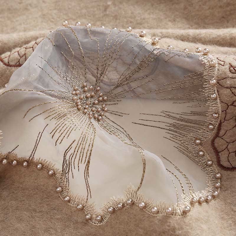 Wool Shawl Lotus Leaf Embroidery Tassel Winter Cozy Travel Scarf Wrap