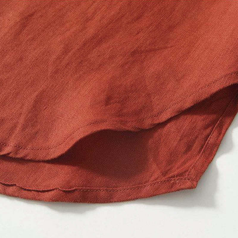 Daily Frog-Button Stand Collar Short Sleeve Linen Men's Shirt