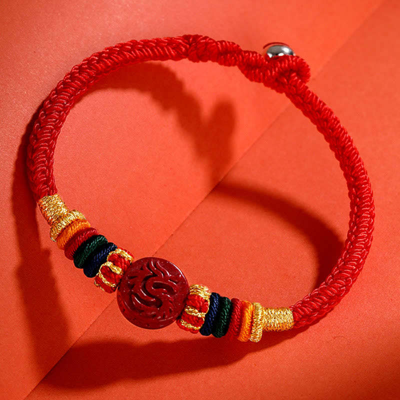 Year of the Dragon 925 Sterling Silver Chinese Zodiac Cinnabar Auspicious Matches Blessing Bracelet