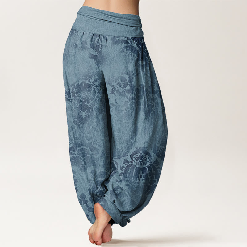 Casual Flower Leaves Design Women's Elastic Waist Harem Pants