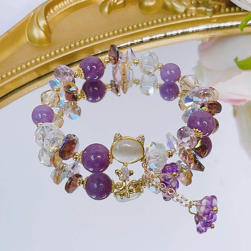 Amethyst Green Crystal Red Crystal Cat Balance Bracelet