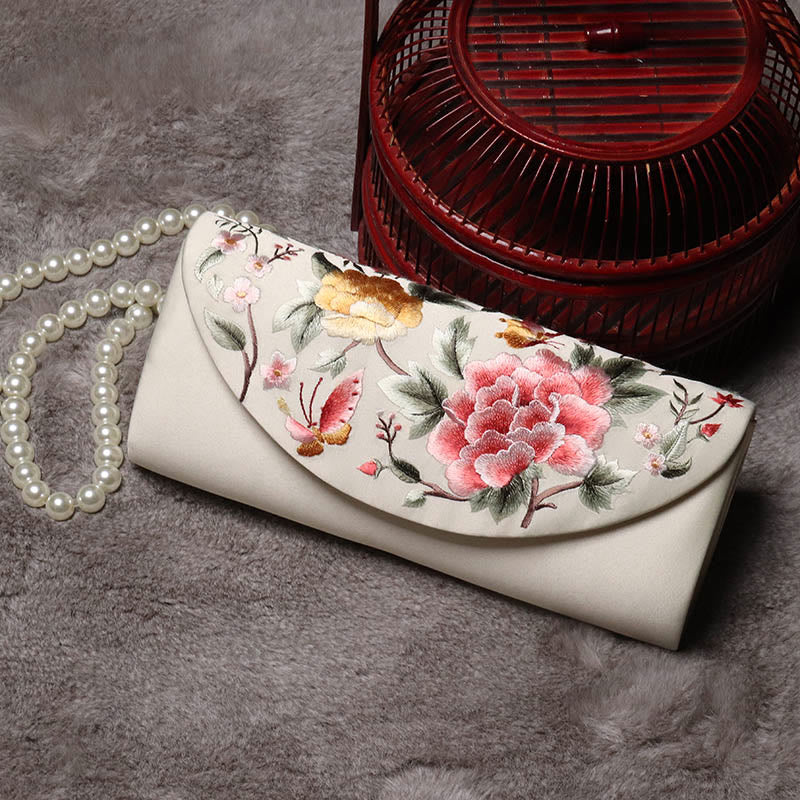 Peony Tulip Su Embroidery Wedding Shopping Purse Handbag Crossbody Bag