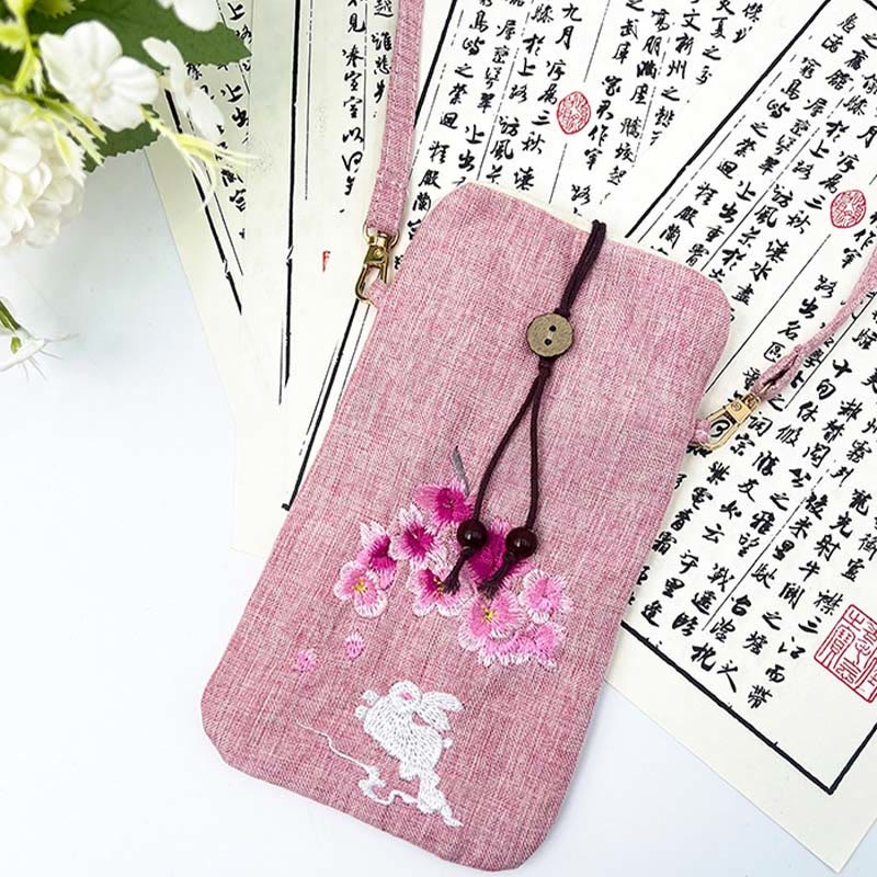 Small Embroidered Flowers Crossbody Bag Shoulder Bag Cellphone Bag 11*20cm