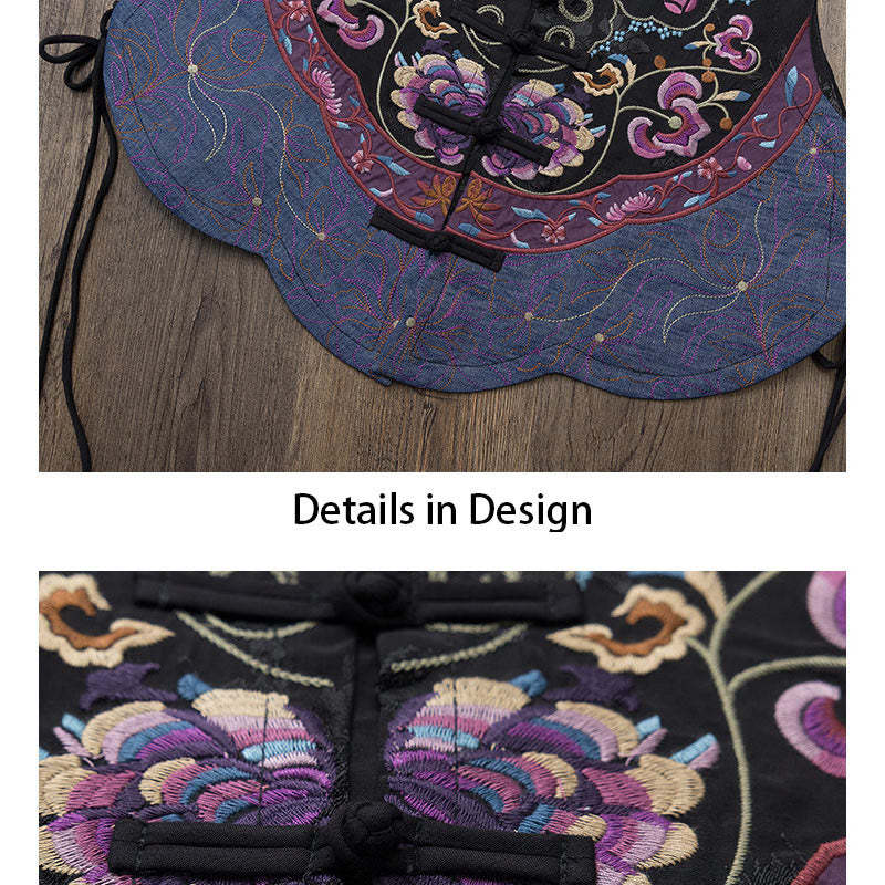 Vintage Frog-Button Embroidery Purple Flower Tang Suit Design Sleeveless Vest