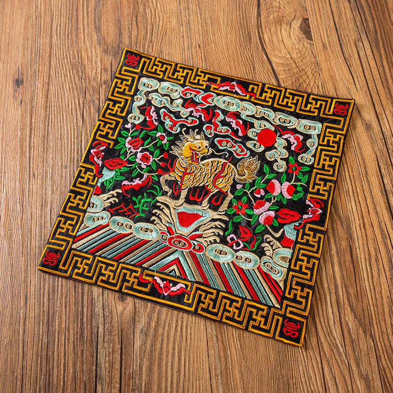 Phoenix Dragon Kirin Embroidery Cup Mat Pad Tea Cup Coaster Kung Fu Tea Mat