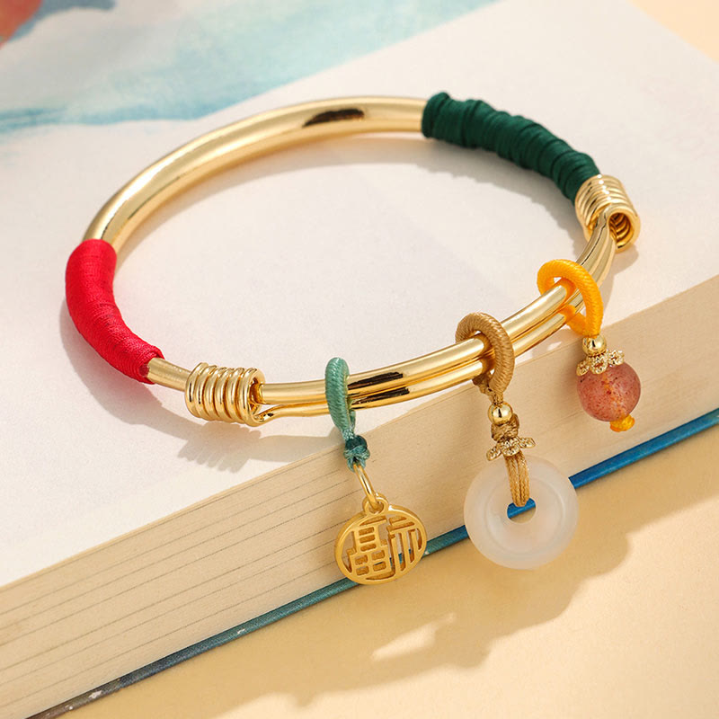 Pink Crystal Peace Buckle Lucky Flower Love Bracelet Bangle