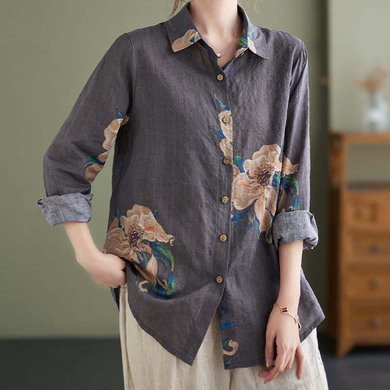 Literary Artistic Flower Print Cotton Linen Clothing