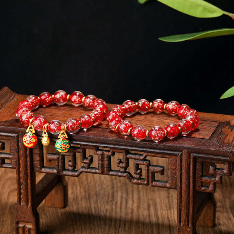 Gold Swallowing Beast Family Charm Luminous Fluorescent Liuli Glass Bead Success Bracelet