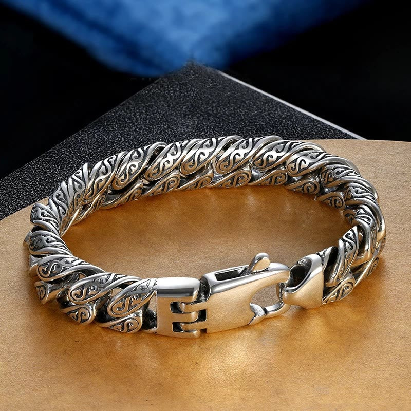 Vintage Tang Dynasty Flower Design Carved Luck Bracelet