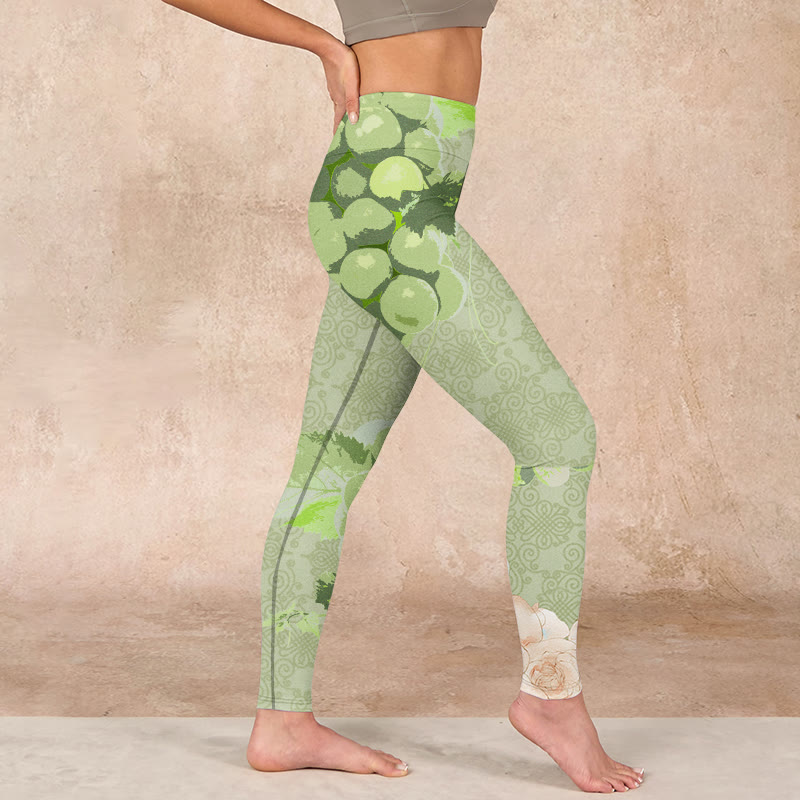 Green Grapes Pink Roses Gym Leggings Women's Yoga Pants
