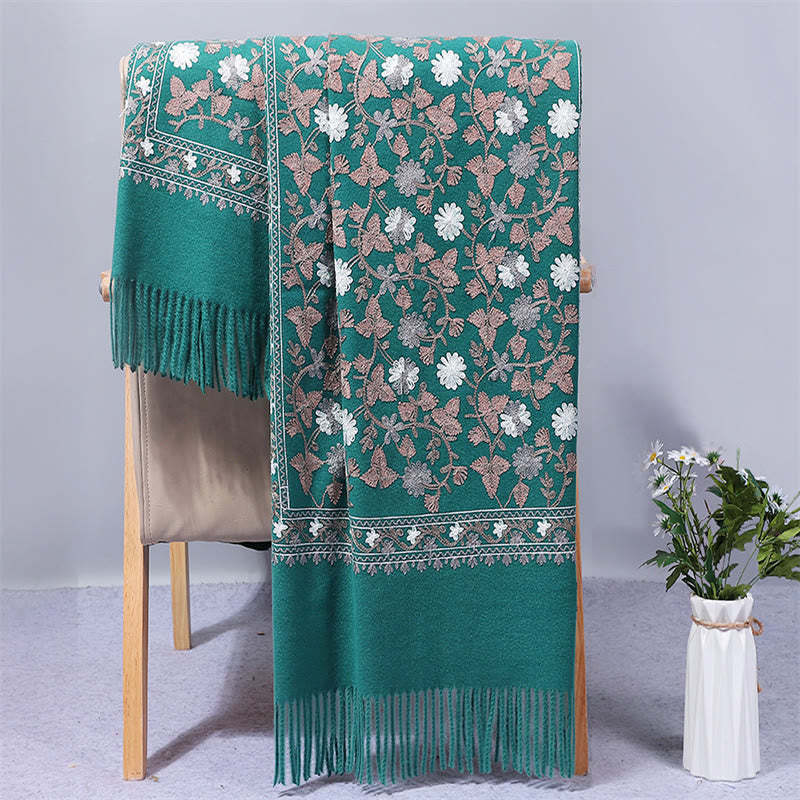 Polyester Shawl Cashew Flowers Embroidery Tassel Winter Cozy Travel Scarf Wrap