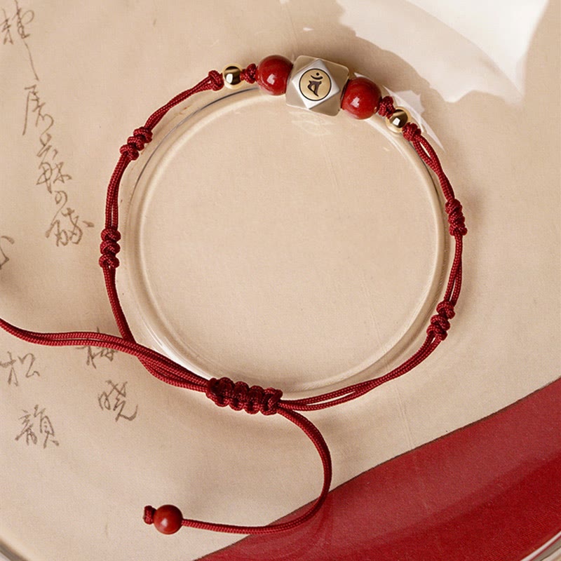 Handmade 925 Sterling Silver Chinese Zodiac Natal mystic zen Cinnabar Calm Braided Bracelet