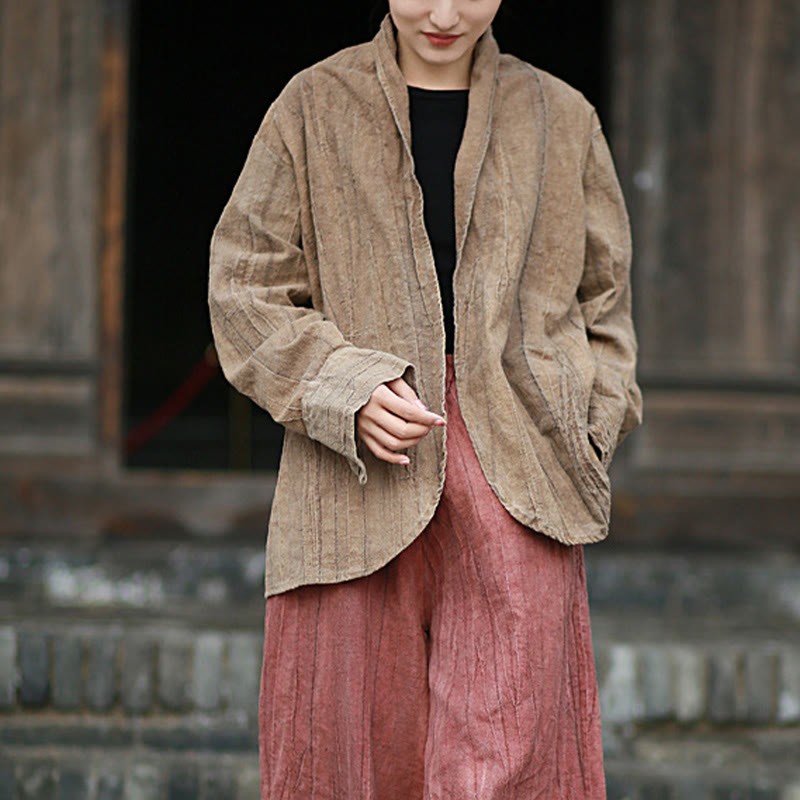 Solid Color Tie Dye Long Sleeve Zen Meditation Open Front Jacket