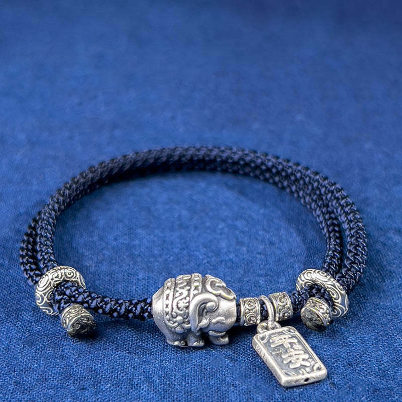 925 Sterling Silver Elephant Safe And Well Amulet Charm Strength Bracelet