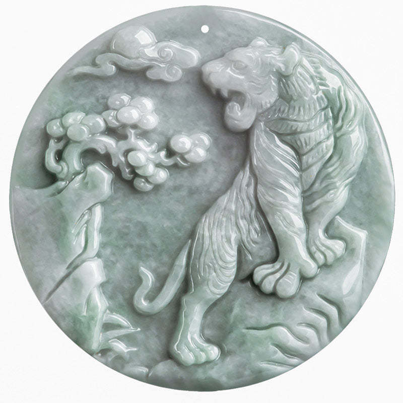 Chinese Zodiac Tiger Jade Protection Necklace String Pendant