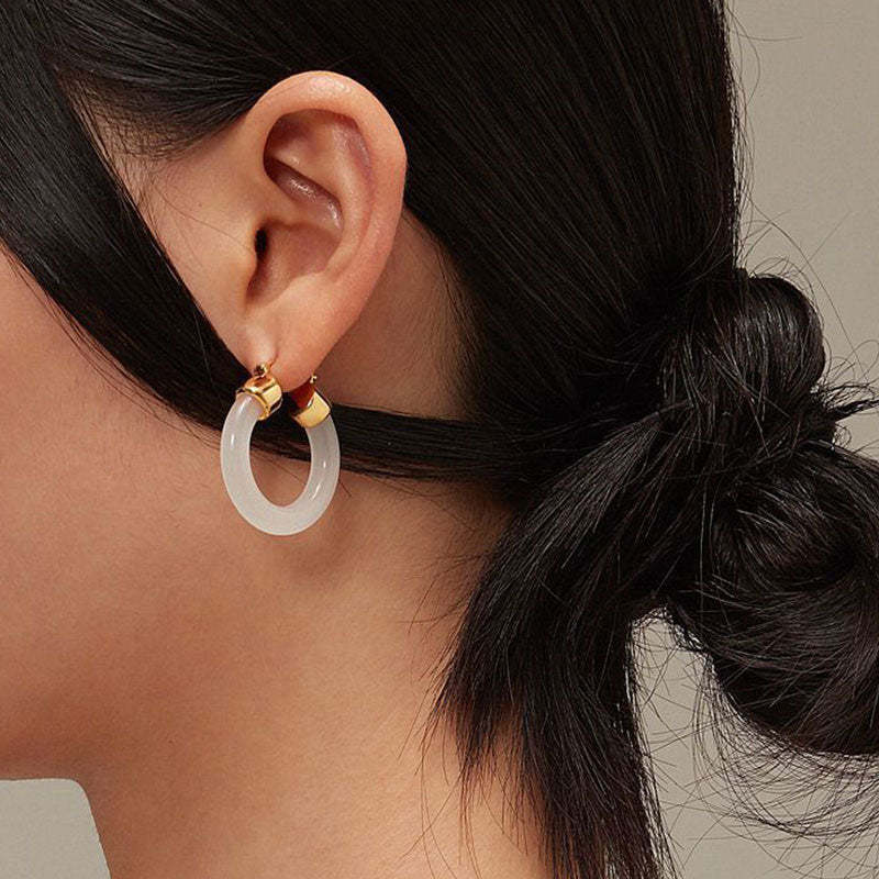 Round Jade White Jade Prosperity Earrings