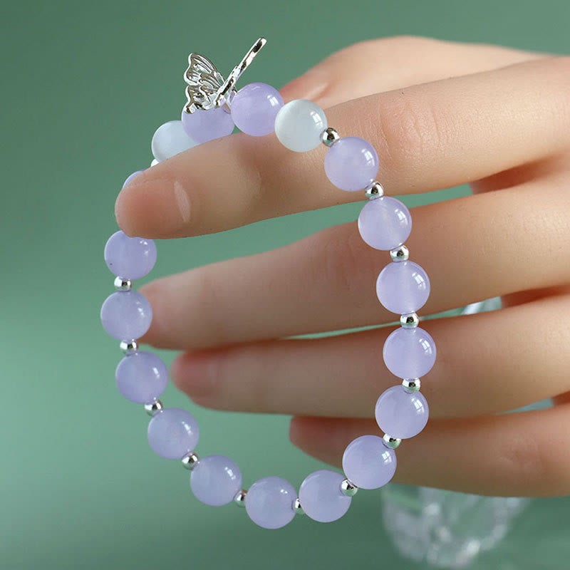 Blue Chalcedony Pink Crystal Purple Chalcedony Butterfly Energy Bracelet