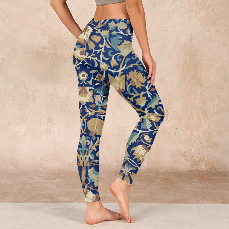 Interconnected Lotus Flowers Pattern Gym Leggings Women's Yoga Pants