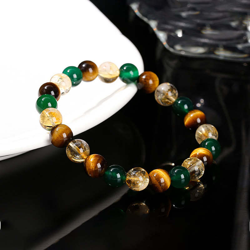 Natural Tiger Eye Green Agate Citrine Mix And Match Beads Protection Bracelet