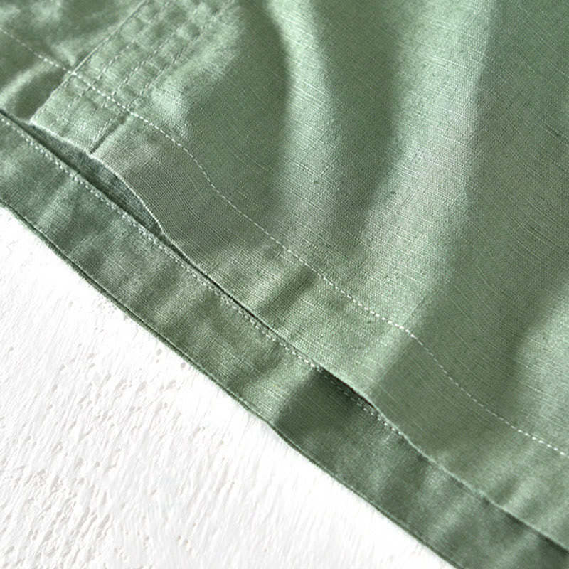 Summer Stand Collar Short Sleeve Cotton Linen Half Button Men's Shirt