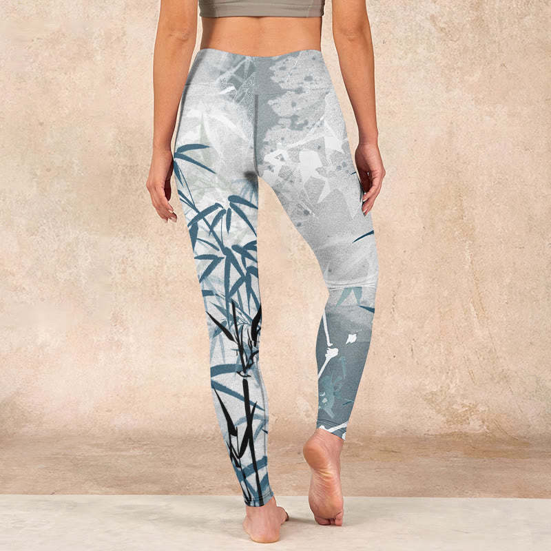Bamboo Print Gym Leggings Women's Yoga Pants